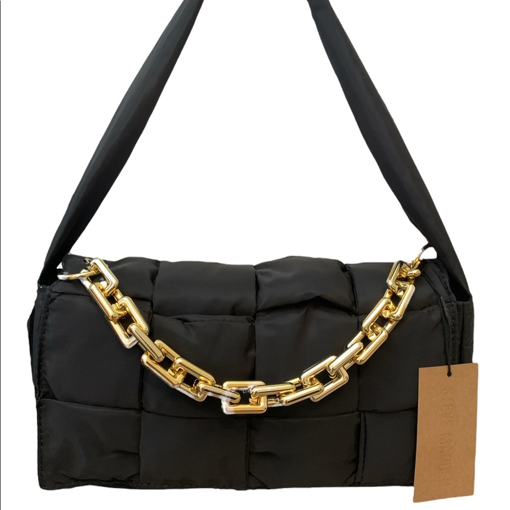 NWT Steve Madden Baimeee Black Purse w/ Gold Tone Chain